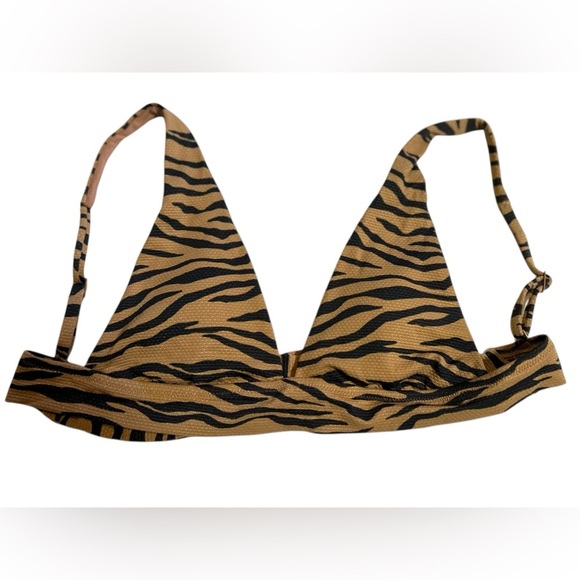 NWT Aerie Brown Tan Black Zebra Print Triangle Bikini Swim Top Size Small - Picture 1 of 3